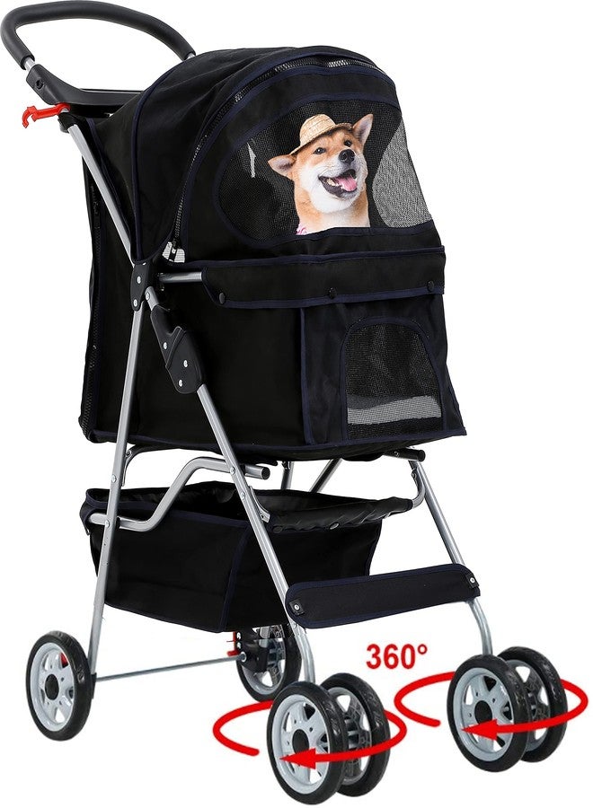 HHS Dog Stroller Pet Stroller Cat Stroller for Medium Small Dogs Foldable Travel 3 Wheels Waterproof Puppy Stroller,Multiple Colors (Black) - Image 1
