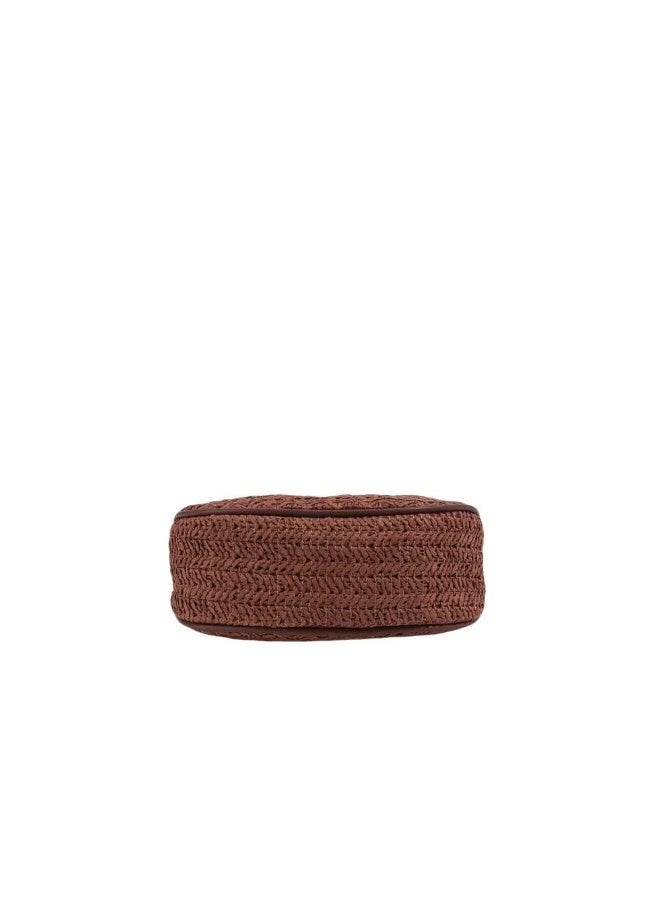 Woven Straw Handbag with Metal Chain, Retro Summer Crossbody Shoulder Bag for Women, Brown - Image 3