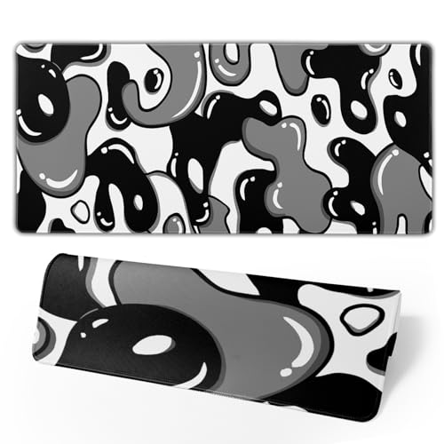 Granbey Black and White Mouse Pad 315x118 Geometric Design Extended Large Mousepad Keyboard Mouse Mat Desk Pad NonSlip Rubber Base Stitched Edge Large XXL Mousepad for Gaming Laptop Computer Desktop - Image 3