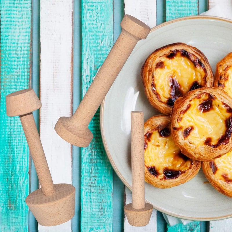 Dupiulk Wooden Tart Tamper Set, Double Side Pie Pastry Dough Tamper, Egg Tart Pan Mold DIY Cake Pastry Baking Tool for Mini Egg Tart, Cheesecakes, Pasta and Dessert Baking (3 Pieces) - Image 5