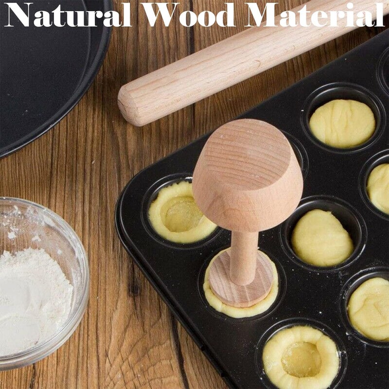 Dupiulk Wooden Tart Tamper Set, Double Side Pie Pastry Dough Tamper, Egg Tart Pan Mold DIY Cake Pastry Baking Tool for Mini Egg Tart, Cheesecakes, Pasta and Dessert Baking (3 Pieces) - Image 4