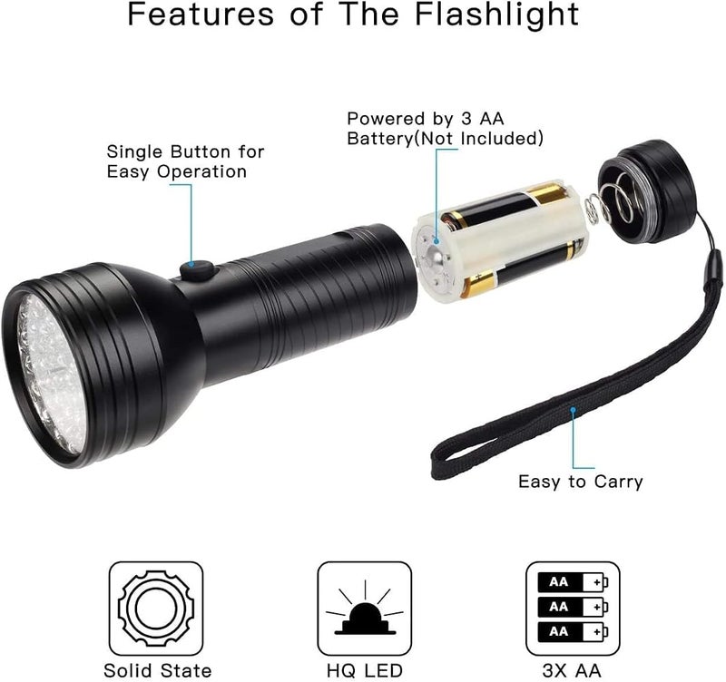Spaceshoop UV Flashlight Black Light, 51 LED Flashlights, Blacklight Detector Torch Lighting for Dog Cat Pet Urine Detector Stain Bed Bug Scorpion Detection - Image 4