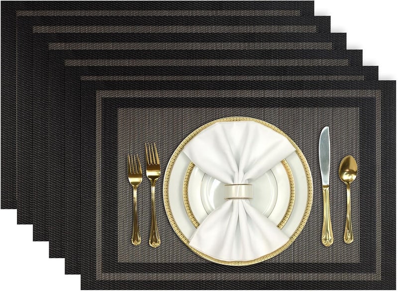 Aofmee Placemats Set of 6, Washable PVC Place Mats, Heat Resistant Non-Slip Table Mats, Woven Vinyl Plastic Placemats for Dining Table Decor, Stain Resistant Kitchen Table Placemats, Easy to Clean - Image 1