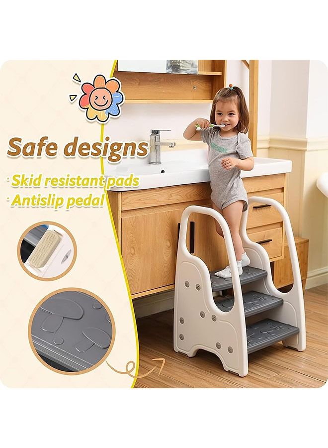 Beauenty 3 Step Stool for Toddler, Kitchen Bathroom Sink Helper Stool for Toddlers, Kids Toilet Potty Training Stool with Handles and Non-Slip Pads for 3-6 Kids (white) - Image 3