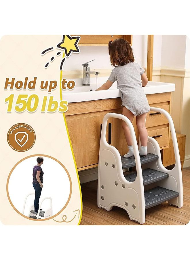 Beauenty 3 Step Stool for Toddler, Kitchen Bathroom Sink Helper Stool for Toddlers, Kids Toilet Potty Training Stool with Handles and Non-Slip Pads for 3-6 Kids (white) - Image 5