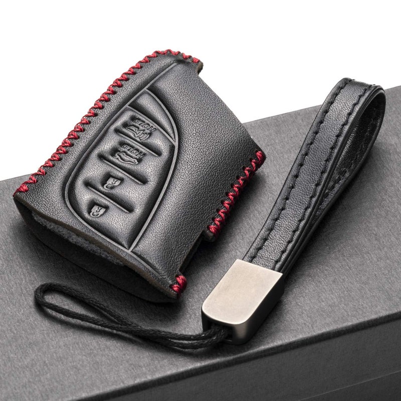 Vitodeco Leather Smart Key Fob Case Protector Compatible with LEXUS RX350, ES250, ES350, UX250, UX350, NX250, NX350, GX460, GX550, LX600, TX350, LC500, LS500 (2021 - 2026 Models) - 4-Button, Black/Red - Image 5