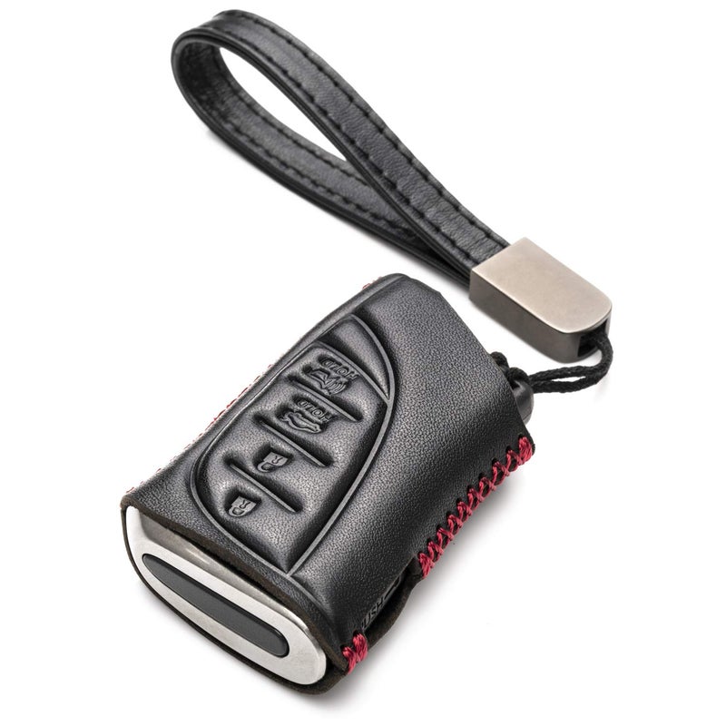 Vitodeco Leather Smart Key Fob Case Protector Compatible with LEXUS RX350, ES250, ES350, UX250, UX350, NX250, NX350, GX460, GX550, LX600, TX350, LC500, LS500 (2021 - 2026 Models) - 4-Button, Black/Red - Image 1