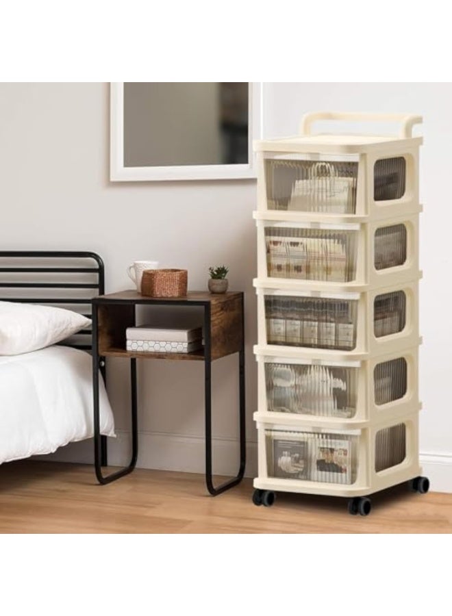 ACPLAY Plastic 5-Drawer Storage Cart with Wheels – Clear Drawers, White Frame, Black Casters – Mobile Organizer for Home, Office, Bathroom, or Garage  - Image 5