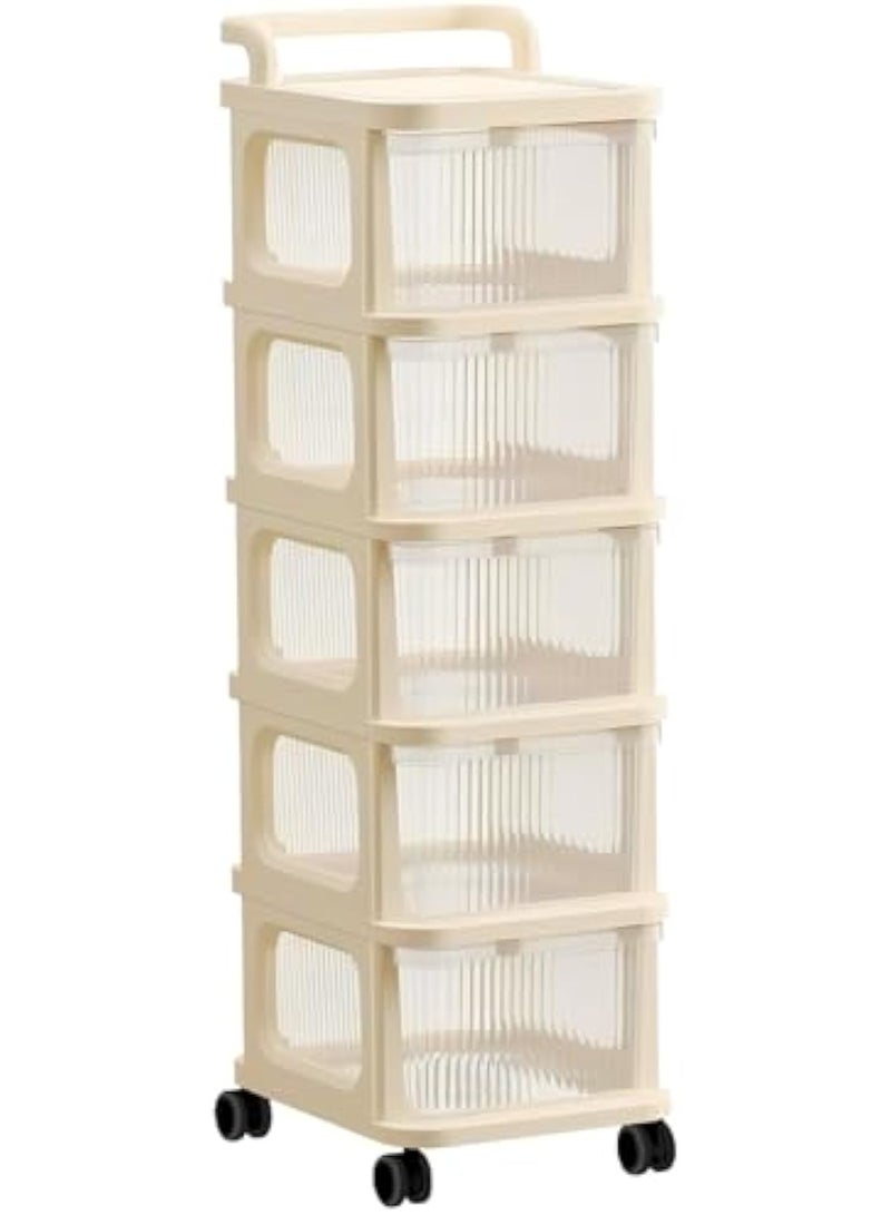 ACPLAY Plastic 5-Drawer Storage Cart with Wheels – Clear Drawers, White Frame, Black Casters – Mobile Organizer for Home, Office, Bathroom, or Garage  - Image 1