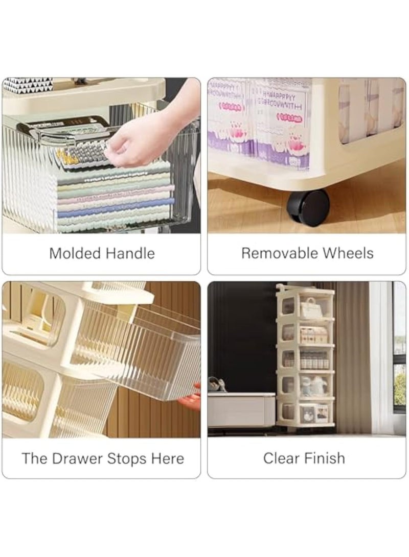ACPLAY Plastic 5-Drawer Storage Cart with Wheels – Clear Drawers, White Frame, Black Casters – Mobile Organizer for Home, Office, Bathroom, or Garage  - Image 3