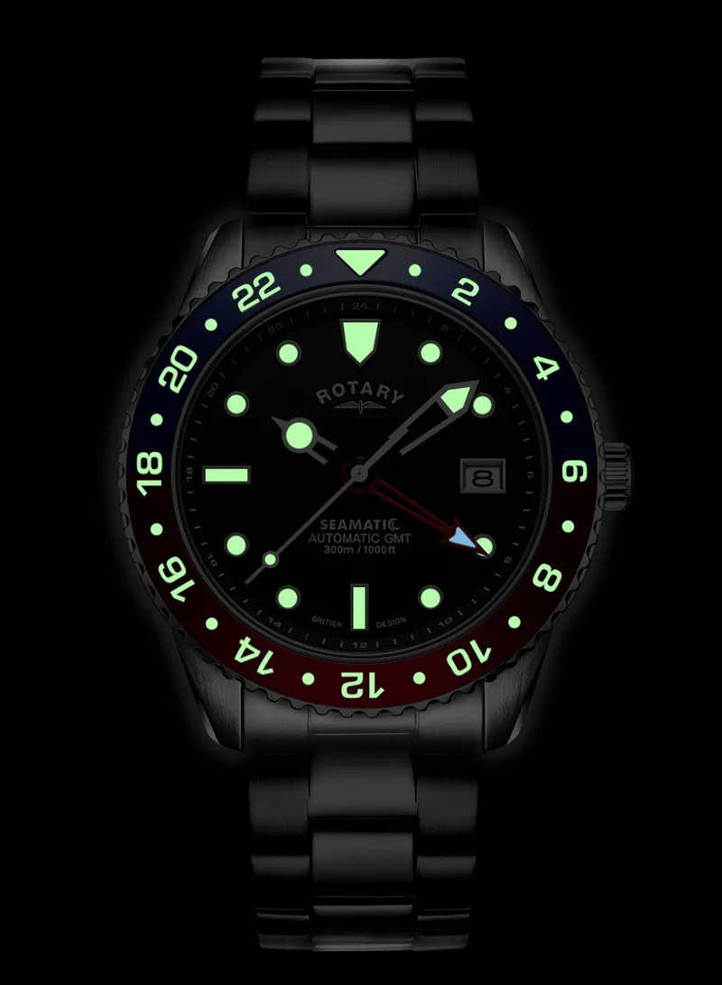 Rotary  Rotary Men's Seamatic GMT 300M Water Resistance Stainless Steel Black Silicone Strap Watch - GB04378/95 for Men | Best Price UAE