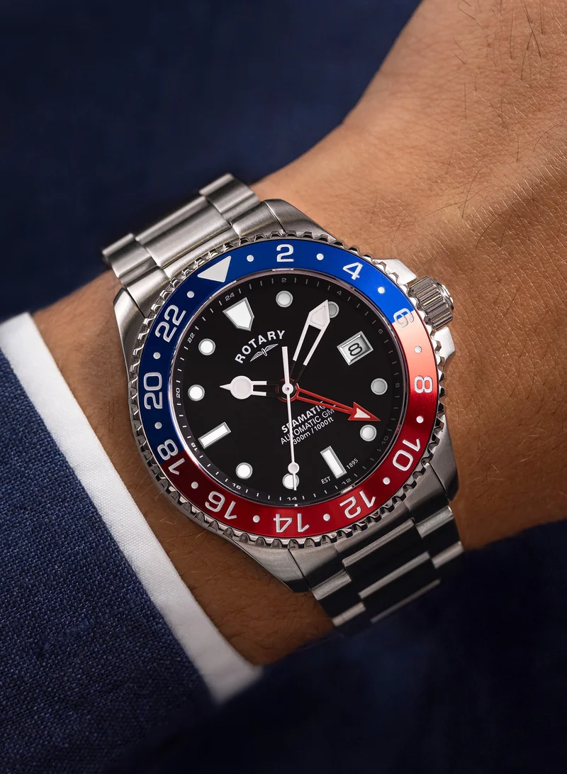Rotary  Rotary Men's Seamatic GMT 300M Water Resistance Stainless Steel Black Silicone Strap Watch - GB04378/95 for Men | Best Price UAE