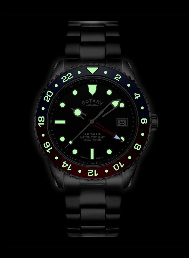 Rotary  Men's Seamatic 300 GMT Automatic Watch, 42 mm, Black Dial, Stainless Steel Bracelet for Men | Best Price UAE