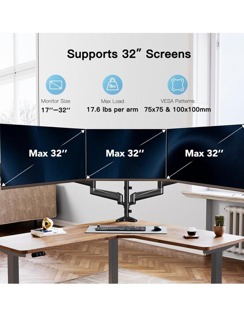 JAJEEK - "Triple Monitor Mount for 17-32 Inch Screens – Height Adjustable, 8kg per Arm, Black" - Image 1