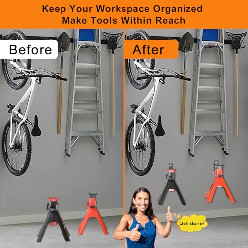 lcusepu Jack Stand Wall Mount Organizer, Car Jack Stands Wall Hooks for Hanging, Universal Upgrade Designed Garage Hook, Heavy Duty Hooks Fits 2 & 3 & 4 & 5 & 6 Ton Heavy Duty Jack Stands (4 Pack) - Image 5