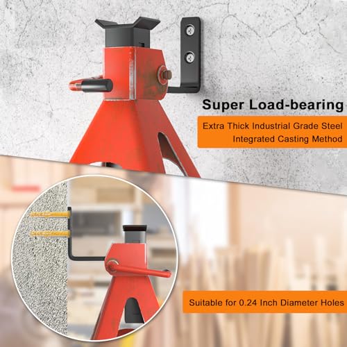 lcusepu Jack Stand Wall Mount Organizer, Car Jack Stands Wall Hooks for Hanging, Universal Upgrade Designed Garage Hook, Heavy Duty Hooks Fits 2 & 3 & 4 & 5 & 6 Ton Heavy Duty Jack Stands (4 Pack) - Image 2