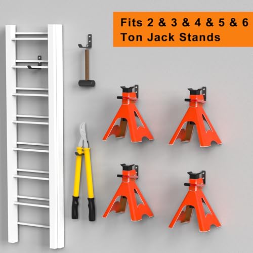 lcusepu Jack Stand Wall Mount Organizer, Car Jack Stands Wall Hooks for Hanging, Universal Upgrade Designed Garage Hook, Heavy Duty Hooks Fits 2 & 3 & 4 & 5 & 6 Ton Heavy Duty Jack Stands (4 Pack) - Image 4