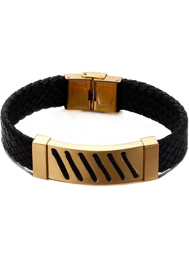 AC&L Metallic Steel craft design Genuine Leather bracelet Perfect gift for friends - Image 1
