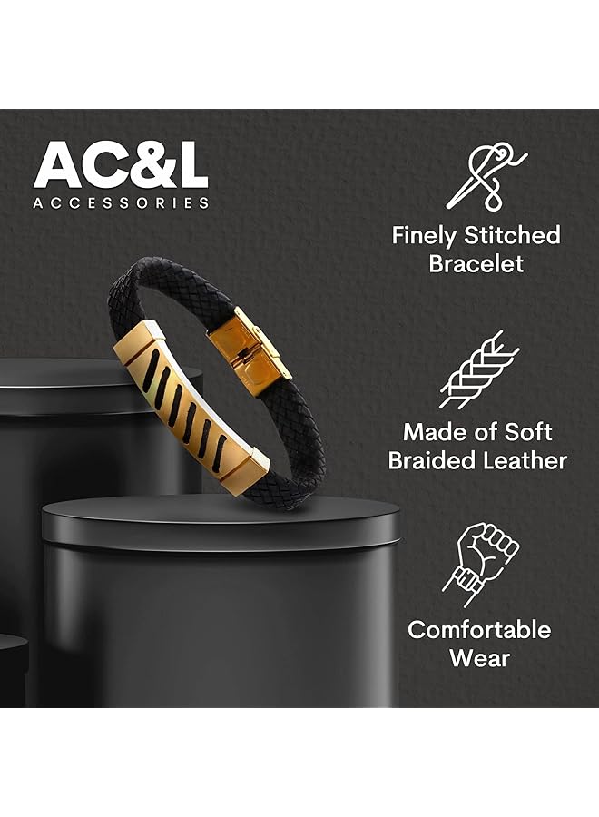 AC&L Metallic Steel craft design Genuine Leather bracelet Perfect gift for friends - Image 3