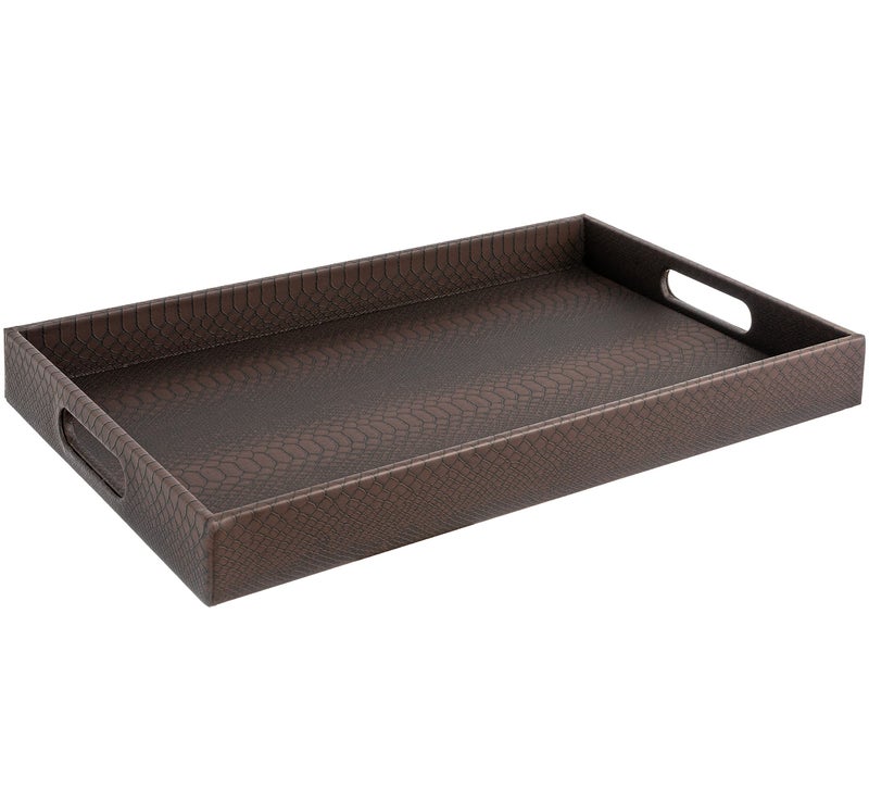 Home Redefined Modern 17.5"x12" Rectangle Brown Snake Faux Leather Decorative Tray Serving Tray with Handles Ottoman Coffee Table Dresser Living Room Kitchen Tray by Home Redefined for All Occasion's. - Image 1