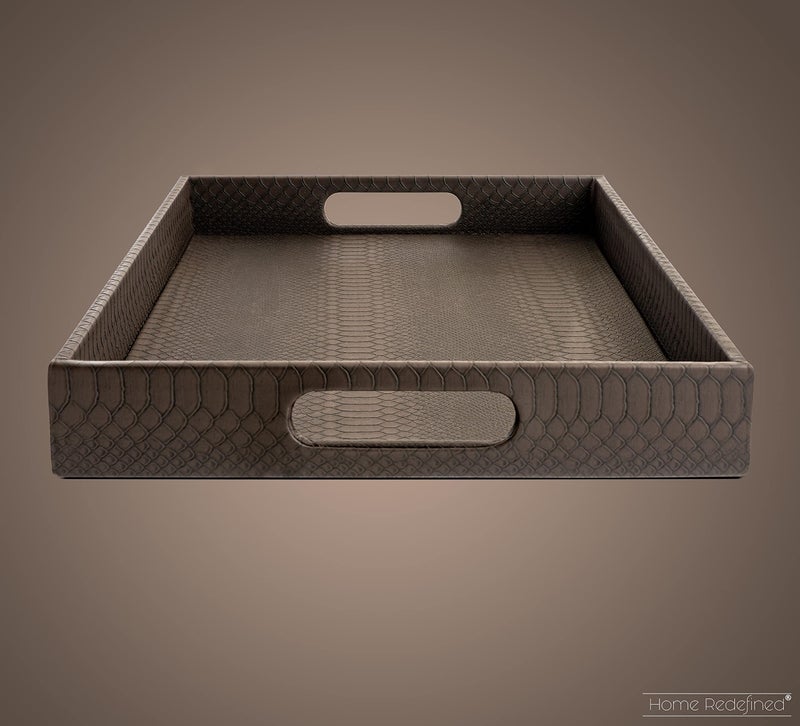 Home Redefined Modern 17.5"x12" Rectangle Brown Snake Faux Leather Decorative Tray Serving Tray with Handles Ottoman Coffee Table Dresser Living Room Kitchen Tray by Home Redefined for All Occasion's. - Image 4