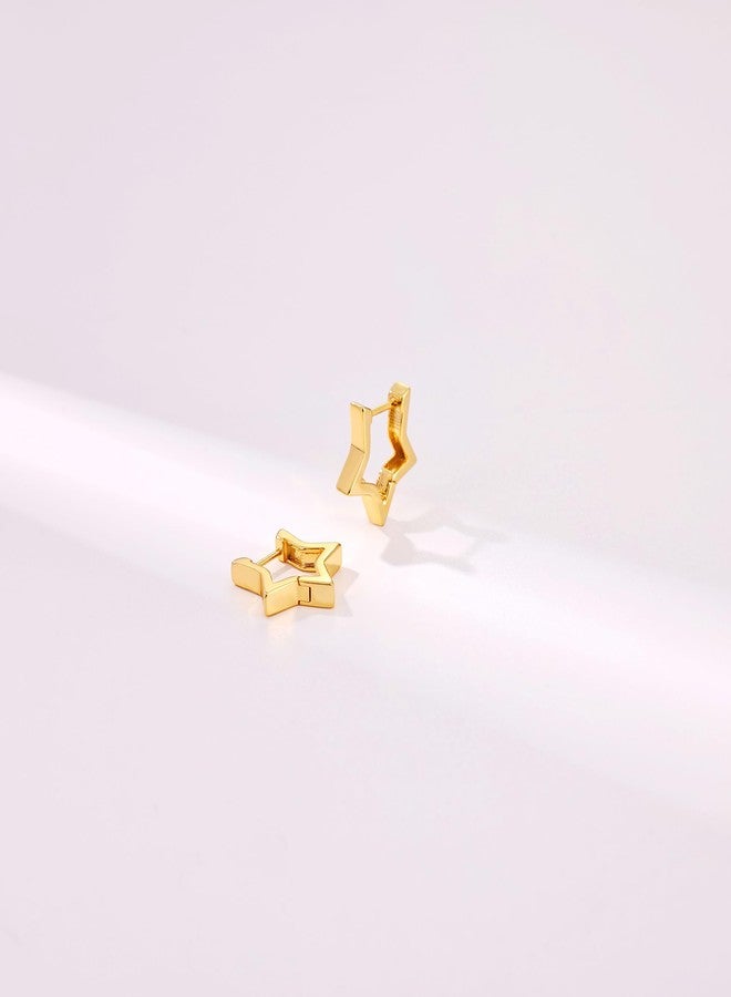 Gacimy Gold Huggie Hoop Earrings for Women 14k Gold Plated, Small Hoop Earrings for Women, 1/2 Inch Yellow Color Earrings for Women, Star, Brass, No Gemstone - Image 4