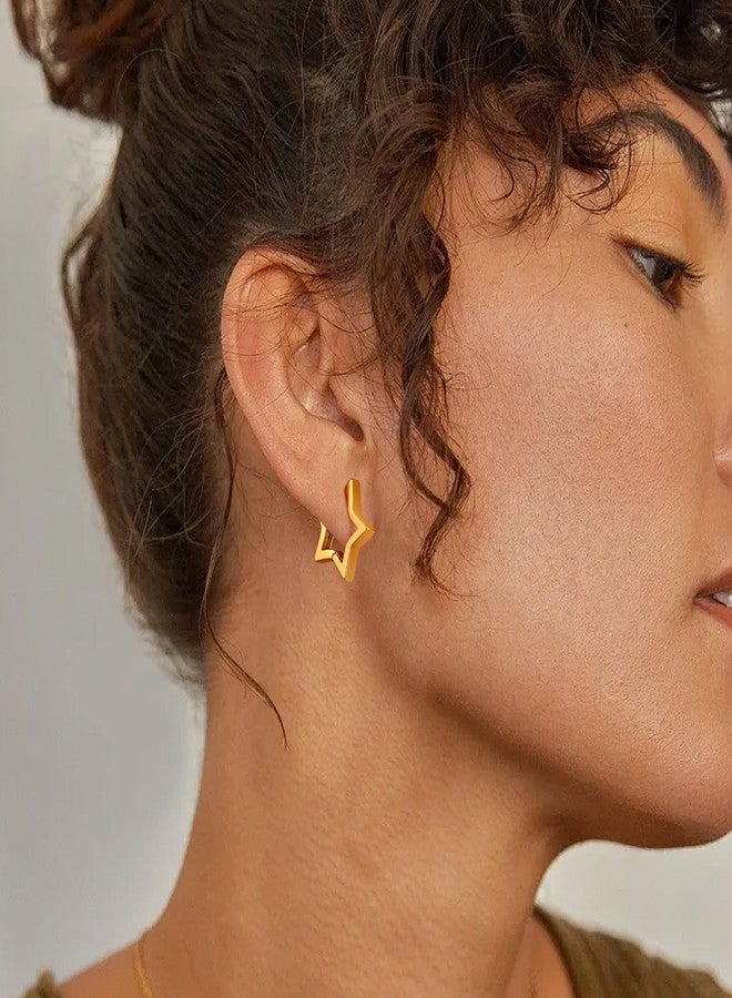 Gacimy Gold Huggie Hoop Earrings for Women 14k Gold Plated, Small Hoop Earrings for Women, 1/2 Inch Yellow Color Earrings for Women, Star, Brass, No Gemstone - Image 3