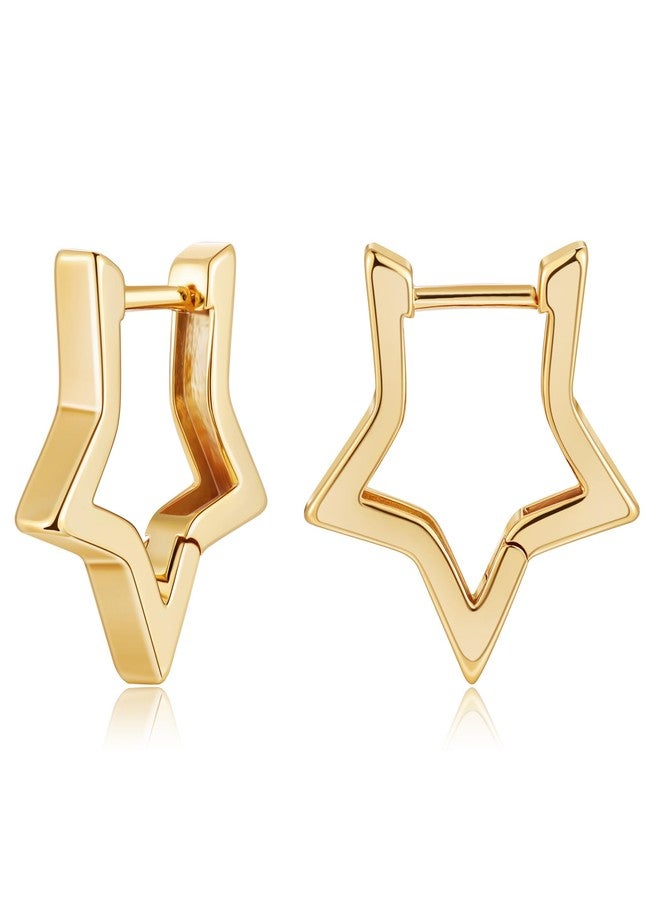 Gacimy Gold Huggie Hoop Earrings for Women 14k Gold Plated, Small Hoop Earrings for Women, 1/2 Inch Yellow Color Earrings for Women, Star, Brass, No Gemstone - Image 1