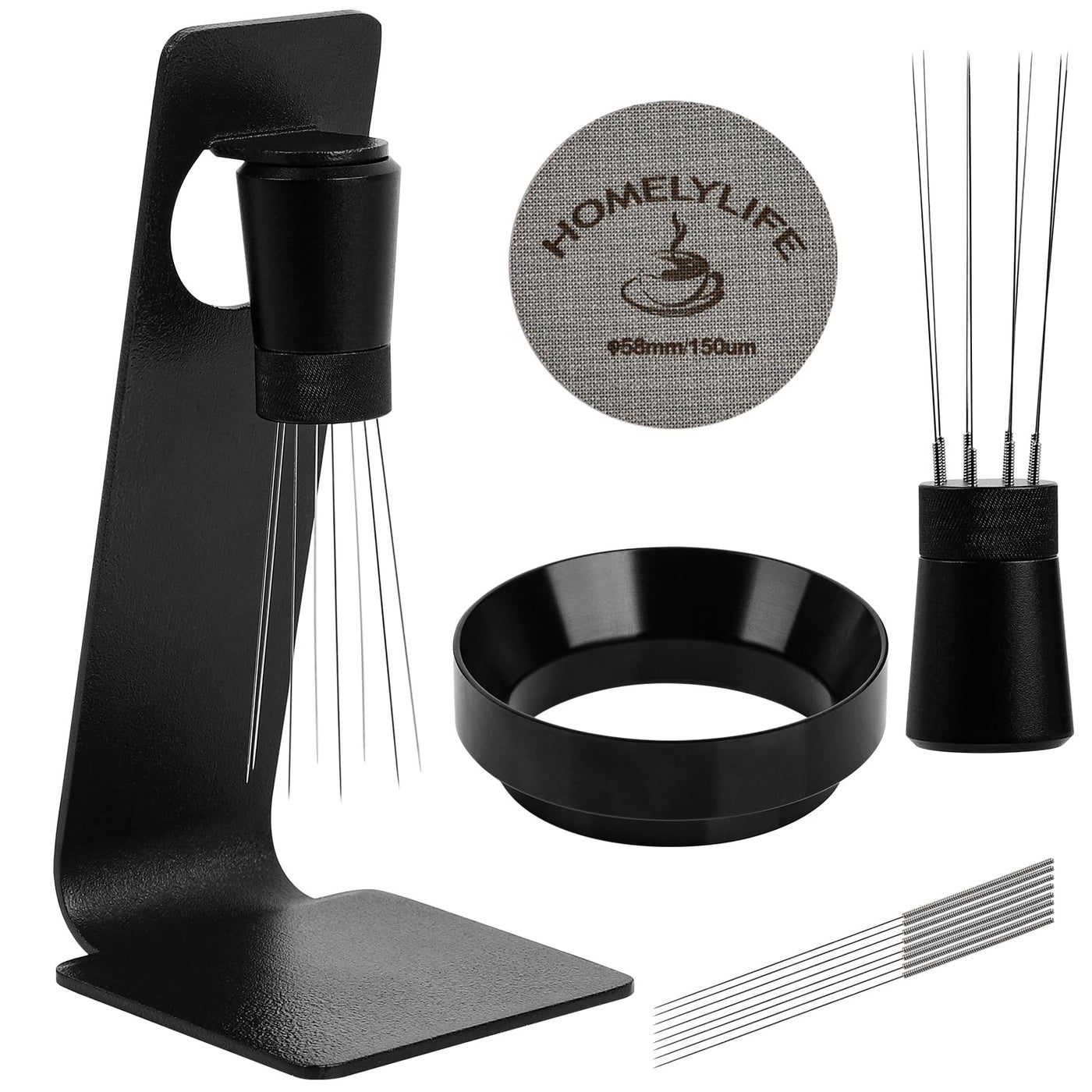 HOMELYLIFE WDT Tools Espresso Puck Screen, 58mm Espresso Accessories Kit - 150Î¼m Puck Screen Set, 0.25mm 316 Stainless Steel 8 Needles Coffee Distribution Stirrer, 58mm Portafilter Dosing Ring for Ba
