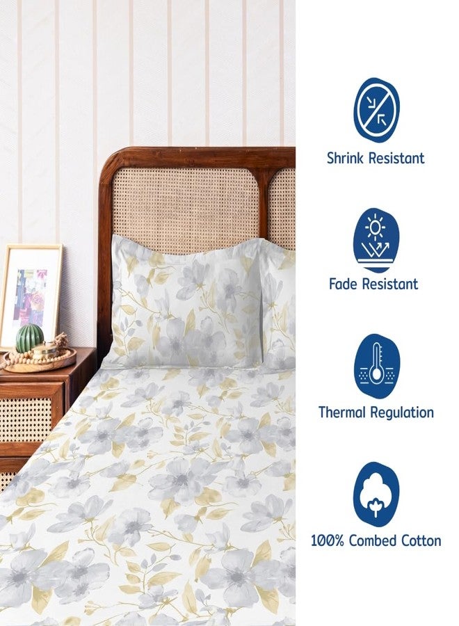THE HAPPY POD Cotton King Bedsheet Set| 200 TC | All-Season King Bedsheet - 2.74m x 2.74m (108in x 108in)| 2 Pillow Covers - 46cm x 69cm - Soft, Cozy & Durable| Floral - Blue | 100% Combed Cotton - Image 3