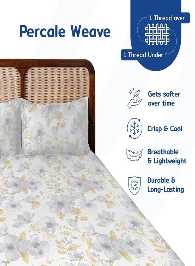 THE HAPPY POD Cotton King Bedsheet Set| 200 TC | All-Season King Bedsheet - 2.74m x 2.74m (108in x 108in)| 2 Pillow Covers - 46cm x 69cm - Soft, Cozy & Durable| Floral - Blue | 100% Combed Cotton - Image 5