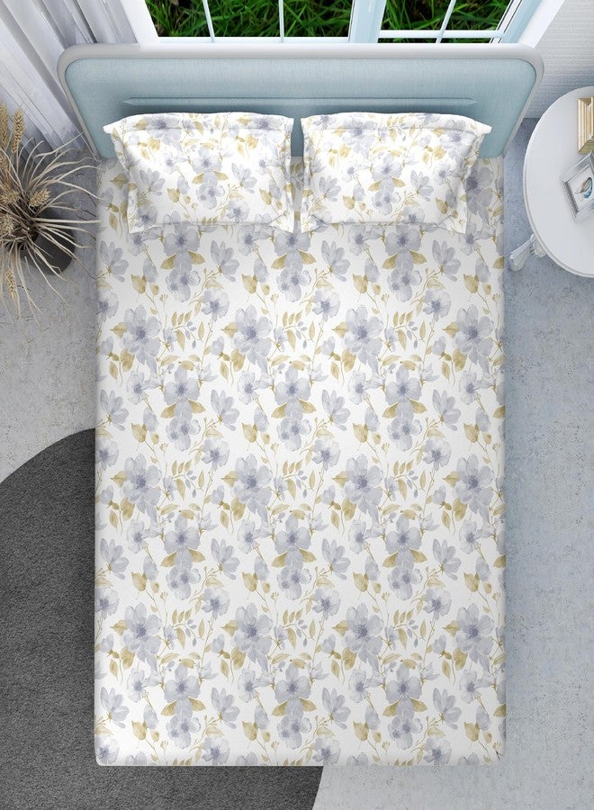 THE HAPPY POD Cotton King Bedsheet Set| 200 TC | All-Season King Bedsheet - 2.74m x 2.74m (108in x 108in)| 2 Pillow Covers - 46cm x 69cm - Soft, Cozy & Durable| Floral - Blue | 100% Combed Cotton - Image 1