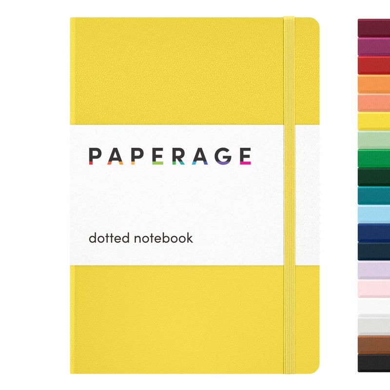 PAPERAGE Dotted Journal Notebook, (Yellow), 160 Pages, Medium 5.6 in x 8 in - 100 GSM Thick Paper â€“ Hardcover Journaling Notebook for Work, School & Bullet Journaling - Image 1