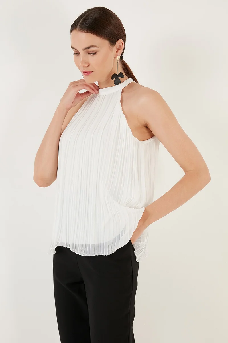 Lela Halter Neck Sleeveless Pleated Women's Blouse 611BZ0220