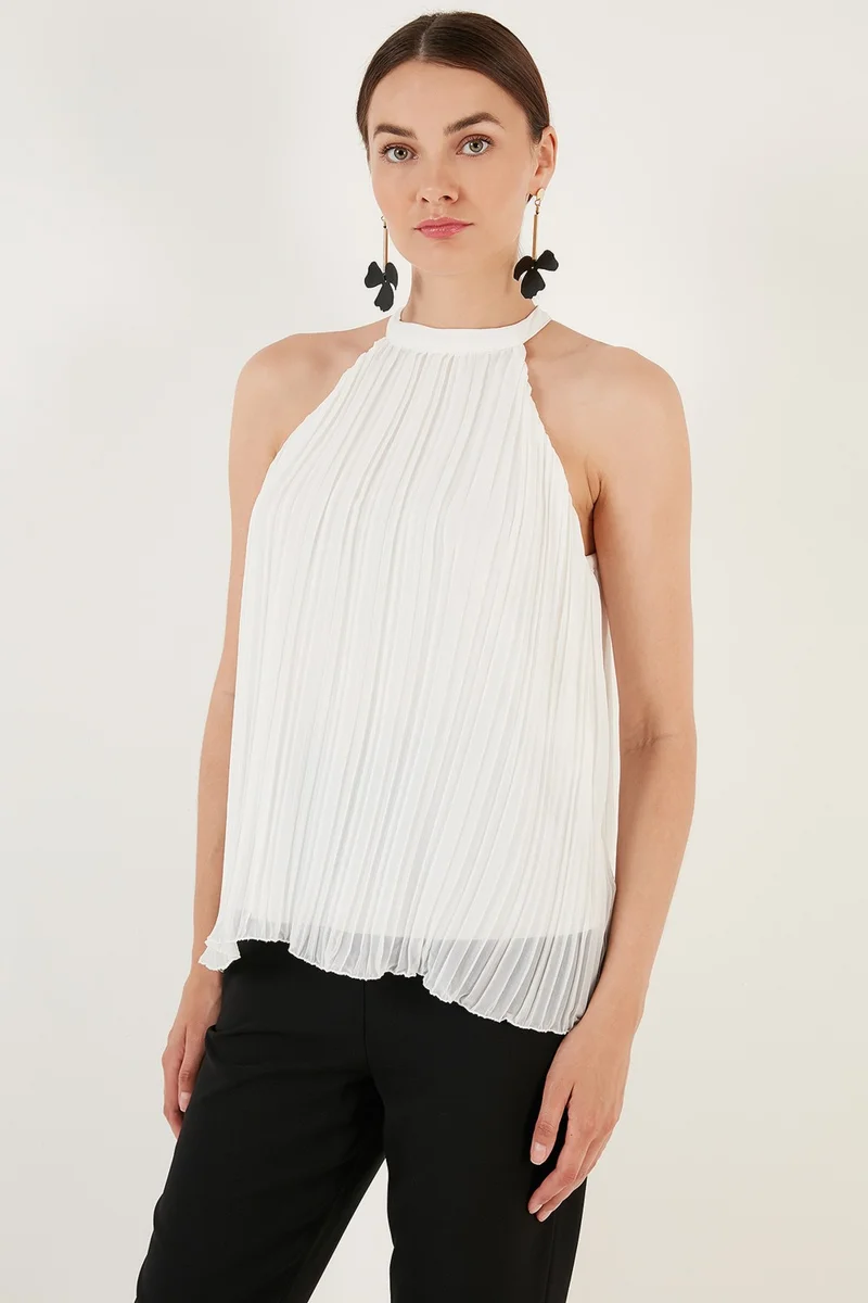 Lela Halter Neck Sleeveless Pleated Women's Blouse 611BZ0220