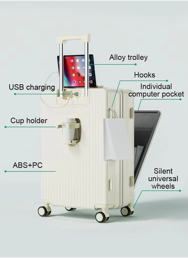 Bukela - Lightweight Boarding Box, Travel Suitcase, Large Capacity Trolley Case, Student Rolling Luggage, Multifunctional Trunk with Cup Holder USB Charging - Image 1
