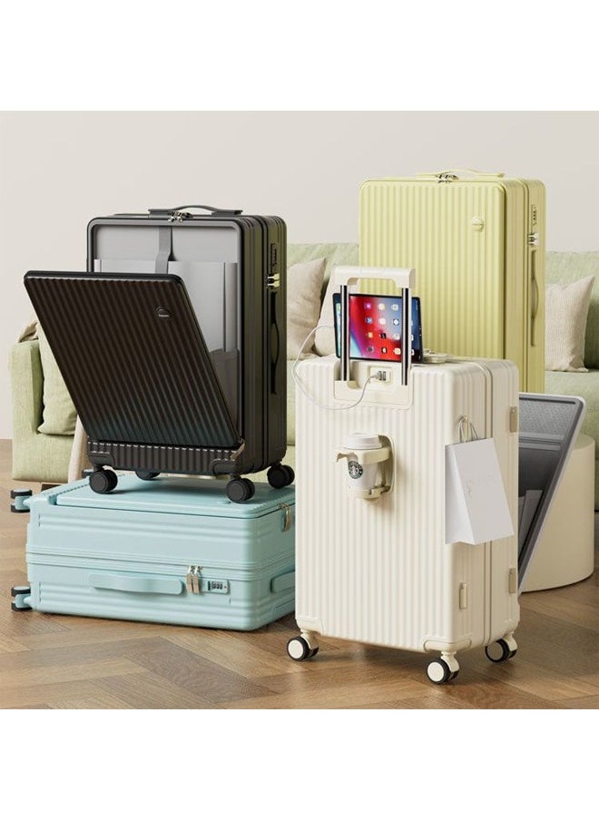 Bukela - Lightweight Boarding Box, Travel Suitcase, Large Capacity Trolley Case, Student Rolling Luggage, Multifunctional Trunk with Cup Holder USB Charging - Image 1