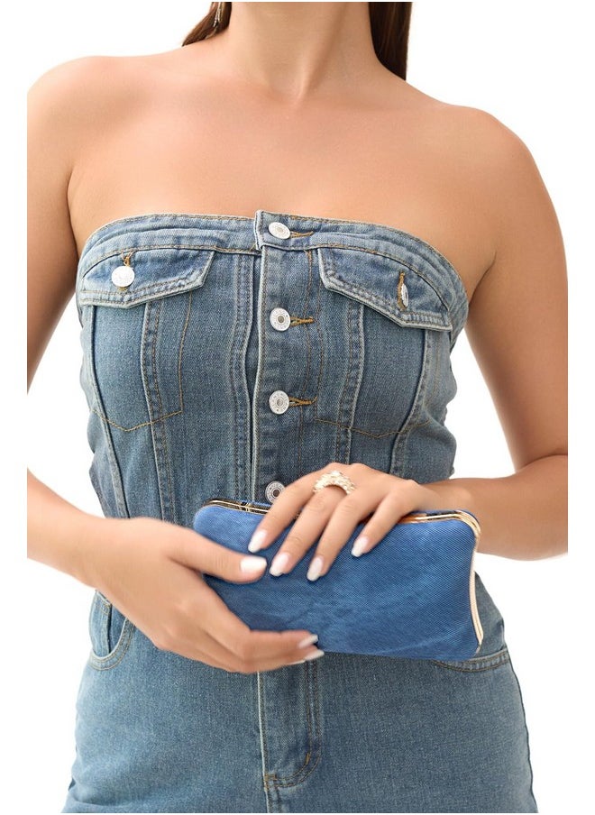 BELLAWOO - Demin Clutch Purses For Women Evening Bag Women Evening Purses Formal Party Clutches Wedding Purses Cocktail Prom (Light Blue) - Image 1