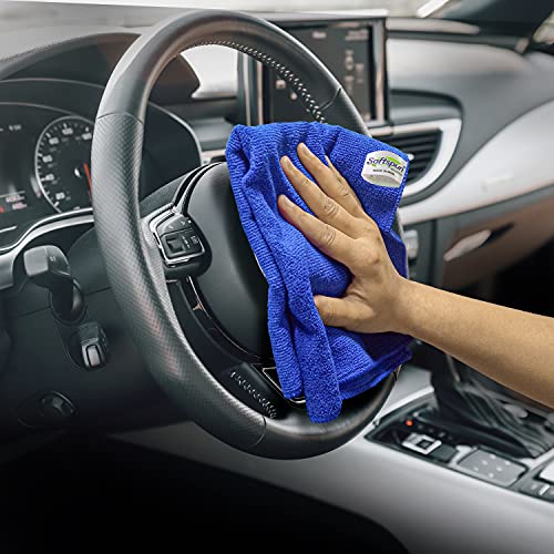 SOFTSPUN Microfiber Cloth - 3 pcs - 40x40 cms - 340 GSM Blue - Thick Lint & Streak-Free Multipurpose Cloths - Automotive Microfibre Towels for Car Bike Cleaning Polishing Washing & Detailing - Image 5