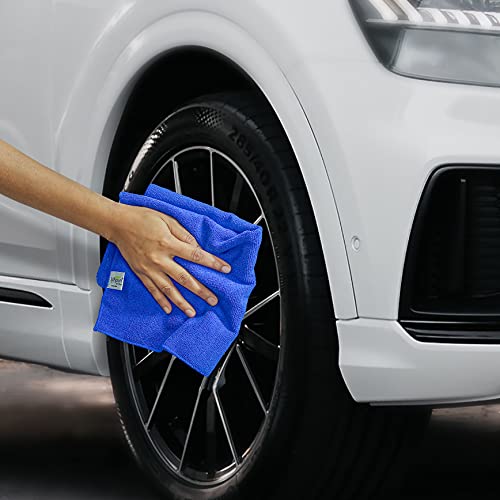 SOFTSPUN Microfiber Cloth - 3 pcs - 40x40 cms - 340 GSM Blue - Thick Lint & Streak-Free Multipurpose Cloths - Automotive Microfibre Towels for Car Bike Cleaning Polishing Washing & Detailing - Image 4