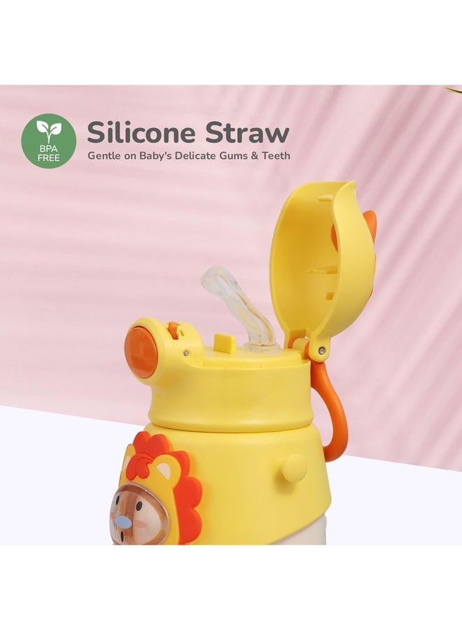 R for Rabbit Steebo Zoobie Premium Stainless Steel Water Sipper for Baby, Spill Proof BPA Free Soft Silicone Straw Drinking Sipper for Kids of 12+ Months (550ml, Yellow Lion) - Image 4