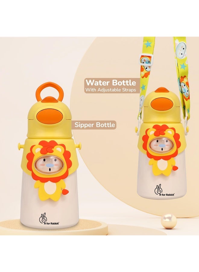 R for Rabbit Steebo Zoobie Premium Stainless Steel Water Sipper for Baby, Spill Proof BPA Free Soft Silicone Straw Drinking Sipper for Kids of 12+ Months (550ml, Yellow Lion) - Image 3