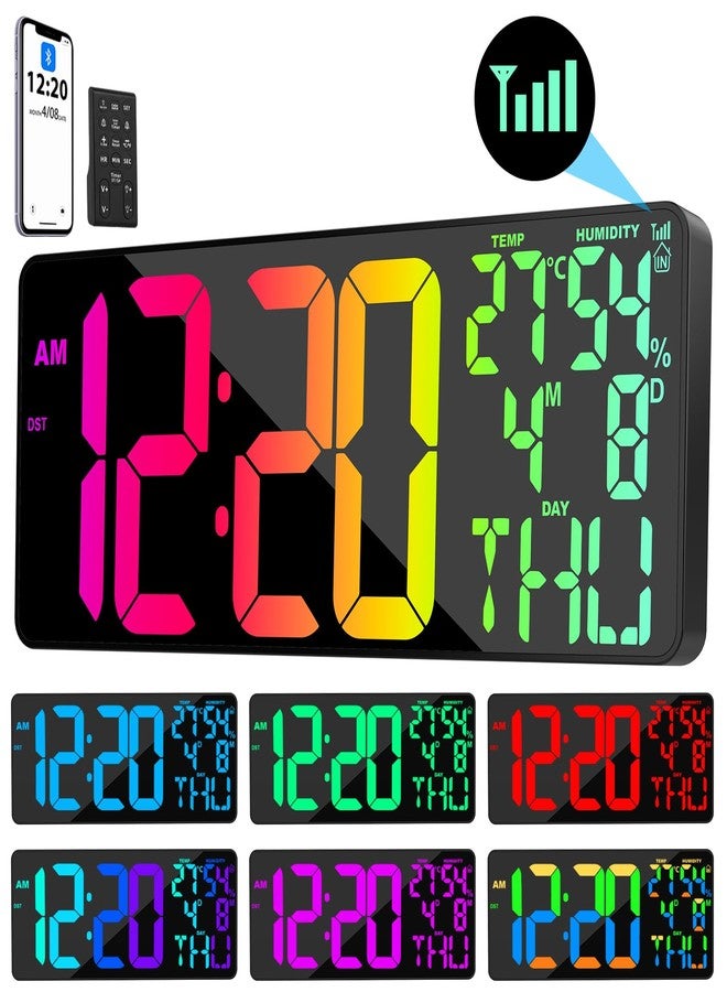 Xflyee 11 RGB Color Changes Large Digital Wall Clock/Bluetooth Auto Time Sync, Remote-Controlled Digital Wall Clock Large Display with Alarm/Timer Function, DST, Indoor Temperature/Humidity Display (18 inch) - Image 1