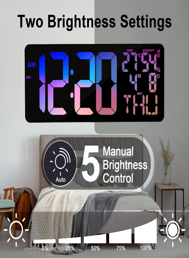 Xflyee 11 RGB Color Changes Large Digital Wall Clock/Bluetooth Auto Time Sync, Remote-Controlled Digital Wall Clock Large Display with Alarm/Timer Function, DST, Indoor Temperature/Humidity Display (18 inch) - Image 5