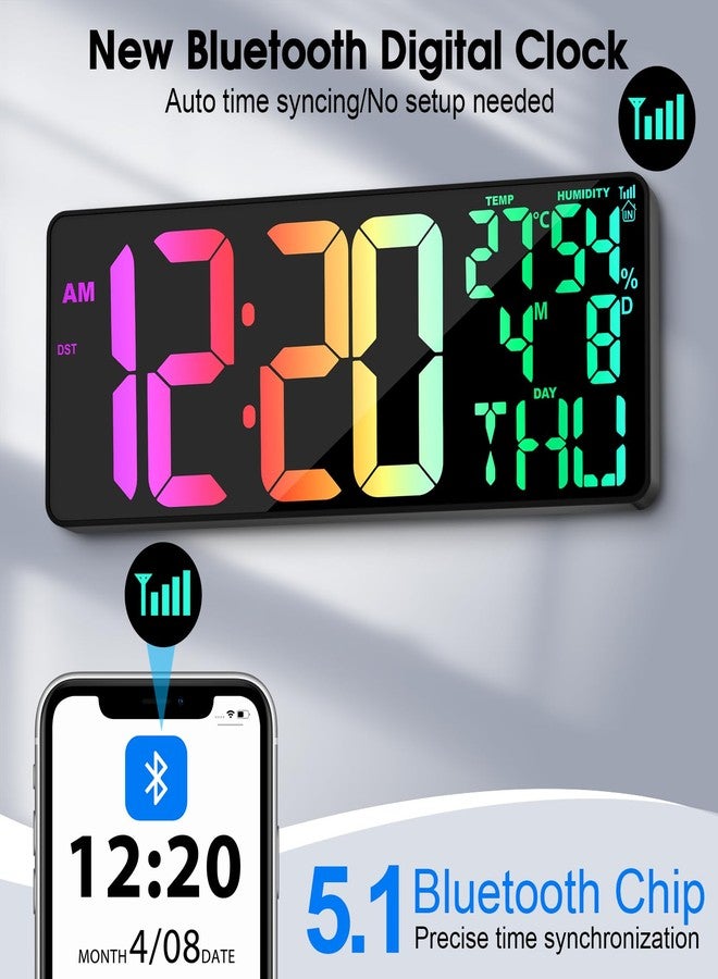 Xflyee 11 RGB Color Changes Large Digital Wall Clock/Bluetooth Auto Time Sync, Remote-Controlled Digital Wall Clock Large Display with Alarm/Timer Function, DST, Indoor Temperature/Humidity Display (18 inch) - Image 2