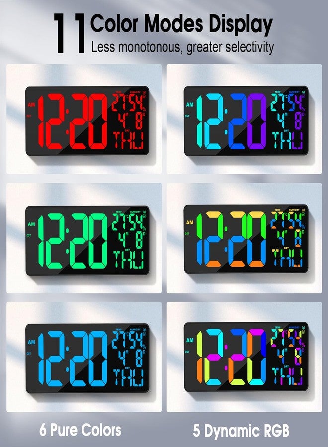 Xflyee 11 RGB Color Changes Large Digital Wall Clock/Bluetooth Auto Time Sync, Remote-Controlled Digital Wall Clock Large Display with Alarm/Timer Function, DST, Indoor Temperature/Humidity Display (18 inch) - Image 3