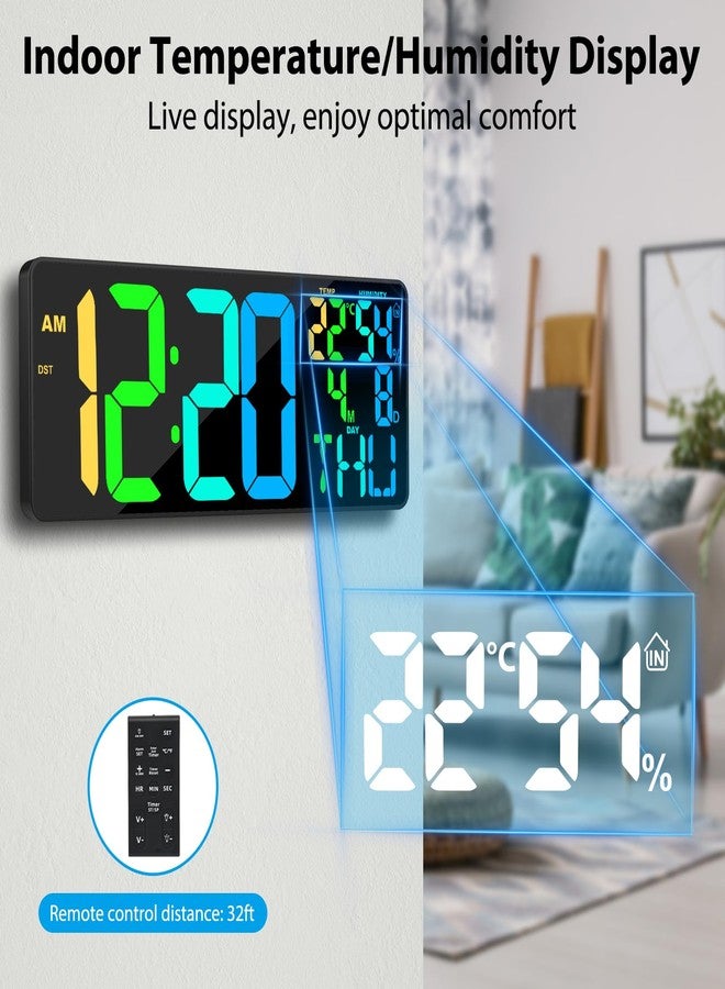 Xflyee 11 RGB Color Changes Large Digital Wall Clock/Bluetooth Auto Time Sync, Remote-Controlled Digital Wall Clock Large Display with Alarm/Timer Function, DST, Indoor Temperature/Humidity Display (18 inch) - Image 4