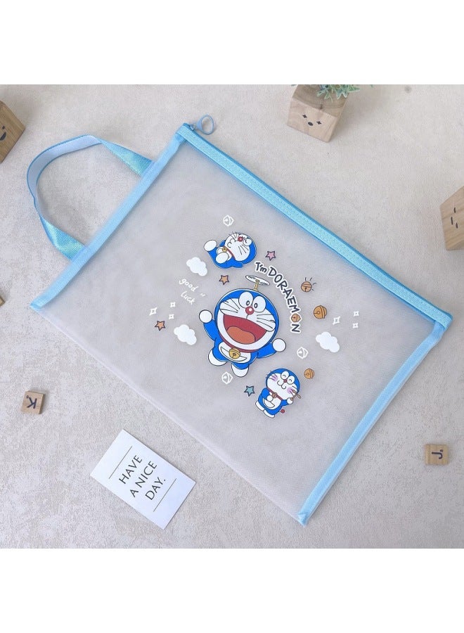 Cute Cartoon Transparent Kuli A4 Nylon Mesh Handheld Zipper Bag File Bag Storage Bag Zipper Test Bag