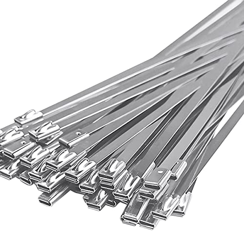 yuntop 50pcs Metal Cable Zip Ties, 304 Stainless Steel Cable Ties, Exhaust Wrap Multi-Purpose Locking Cable Metal Zip Ties(11.8 Inches) - Image 1