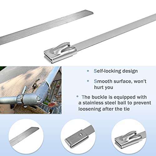 yuntop 50pcs Metal Cable Zip Ties, 304 Stainless Steel Cable Ties, Exhaust Wrap Multi-Purpose Locking Cable Metal Zip Ties(11.8 Inches) - Image 4